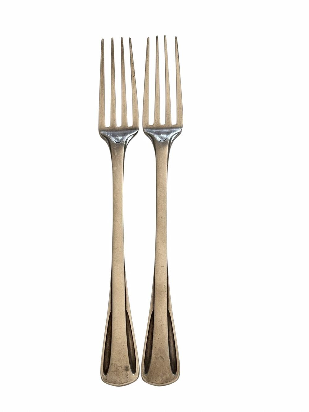 2 Antique Christofle silver plate Heirloom Dinner Forks H Mono signed rare 7.75”